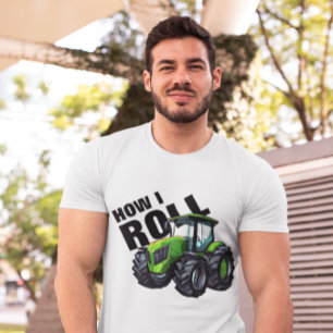 Camiseta "How I Roll" com Trator de Fazenda Verde