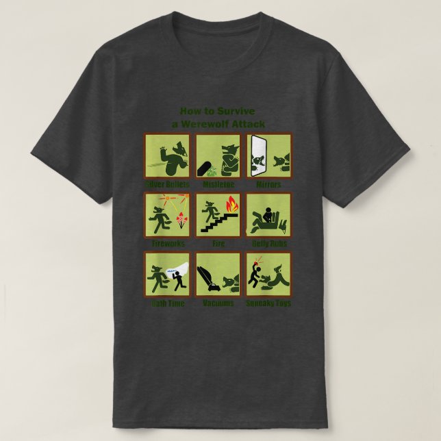 Camiseta How To Survive A Werewolf Attack Funny Apparel  (Frente do Design)