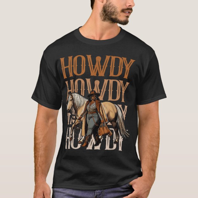 Camiseta Howdy Black Cowgirl Country Western Rodeo (Frente)