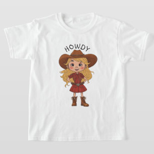 Camiseta Howdy Cartoon Cowgirl Country Cowboy Hat Kids Gift