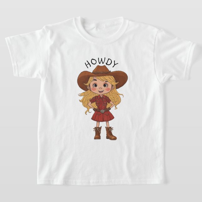 Camiseta Howdy Cartoon Cowgirl Country Cowboy Hat Kids Gift (Postura )