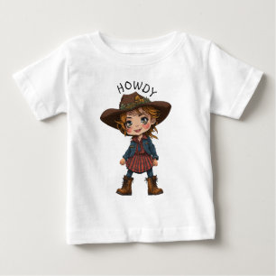 Camiseta Howdy Cartoon Cowgirl Cowboy Hat Country Kids Gift
