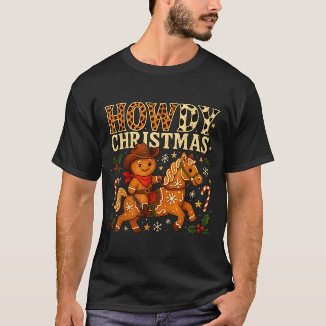Camiseta Howdy Christmas Cowboy Gingerbread Design  (Frente)