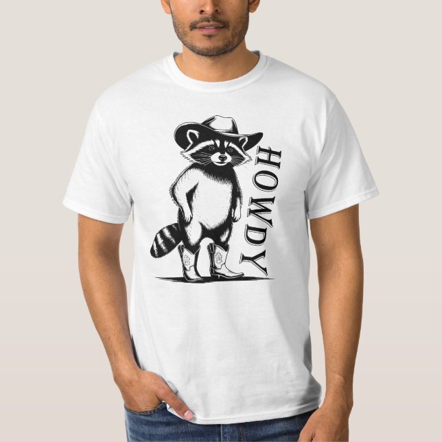 Camiseta Howdy, Engraçado Raccoon Ocidental (Frente)