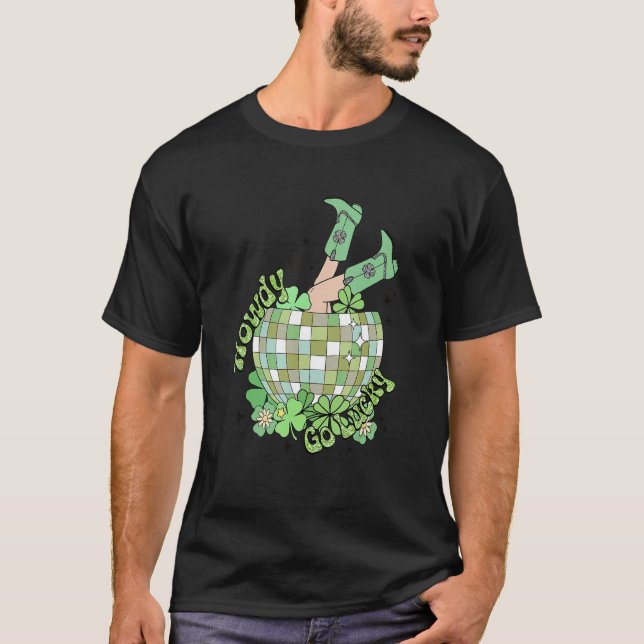 Camiseta Howdy Go Lucky Disco Ball Shamrock Irish St.Patric (Frente)