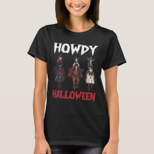 Camiseta Howdy Halloween Cowgirl Andando Horas Noturnas Ass