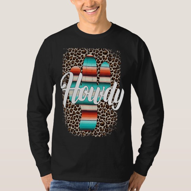 Camiseta HOWDY Leopard Cactus Serape Cactus impressão Turqu (Frente)