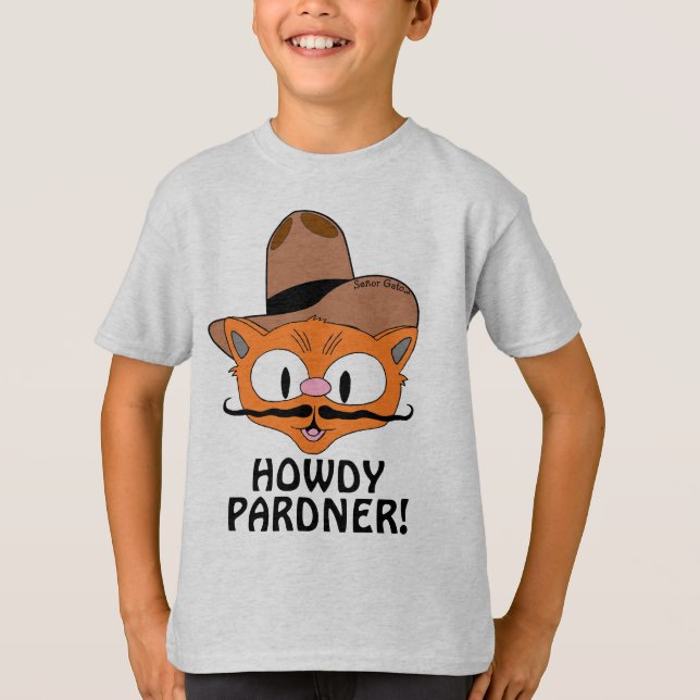 Camiseta HOWDY PARDNER! Gato de Cowboy (Howdy Partner) (Frente)