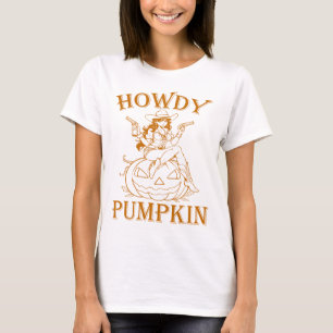 Camiseta Howdy Pumpkin Cowgirl, Halloween Ocidental