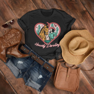 Camiseta Howdy Querido Horse e Mulher