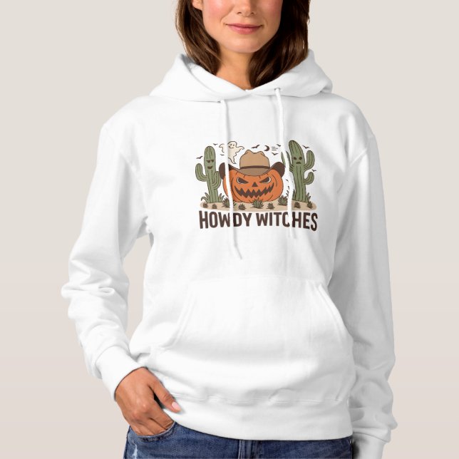 Camiseta Howdy Witches Halloween Western Design (Frente)