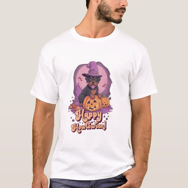 Camiseta Howl O Ween Funny Pun Rottweiler (Frente)