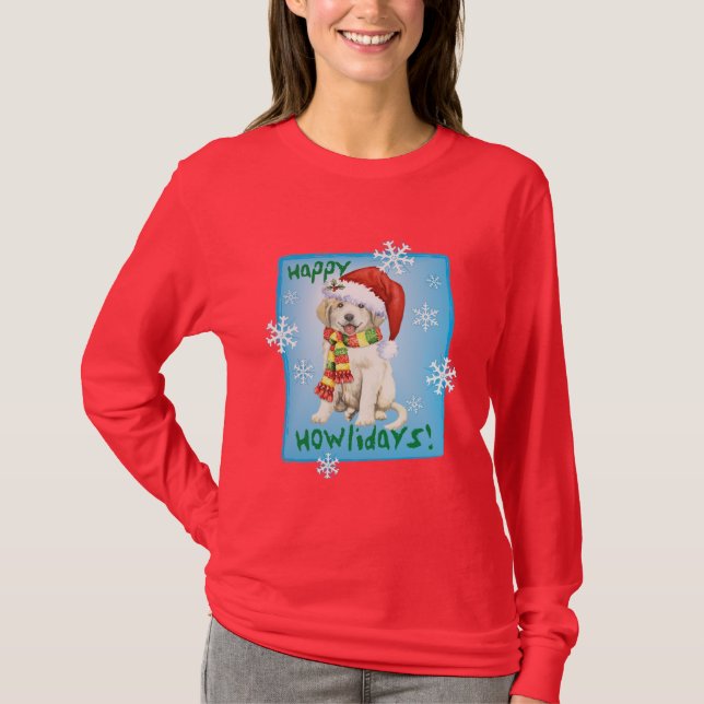 Camiseta Howlidays feliz grandes Pyrenees (Frente)