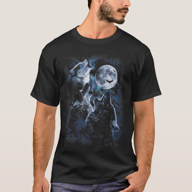 Camiseta Howling athe Moon Wolf Pack Starry Wildlife Wolves (Frente)