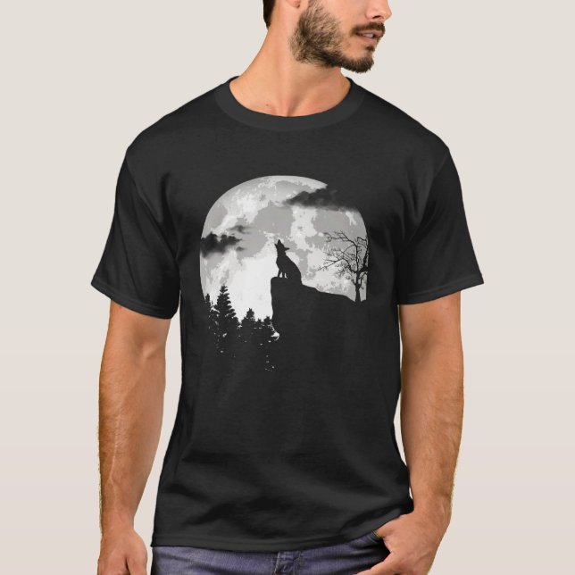 Camiseta Howling German Shepherd Halloween Vintage Moon (Frente)