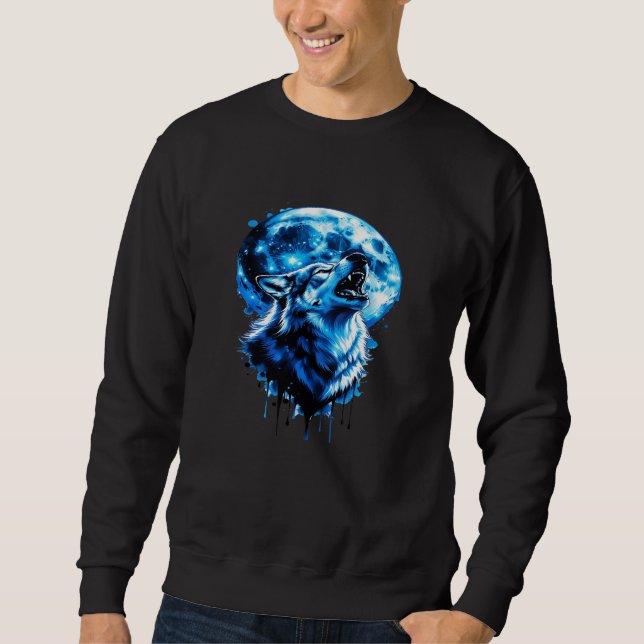 Camiseta Howling Moon Wolf Tattoo — Blue Ink Dream (Frente)