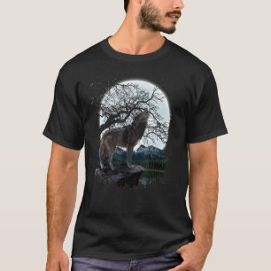 Camiseta Howling Predator Animal Forest Full Moon Wolf
