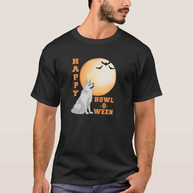 Camiseta Howling Rouco na Lua Happy Howl O Leen Halloween (Frente)