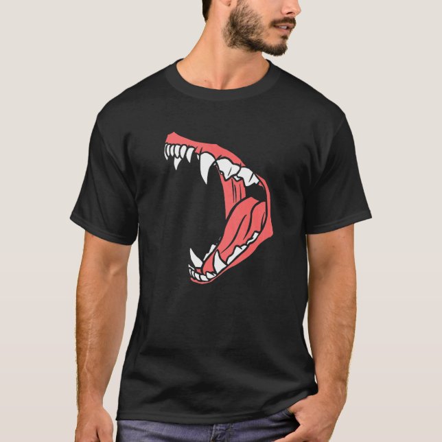 Camiseta Howling Snarling Wolf Canine Mouth Horror Ha (Frente)