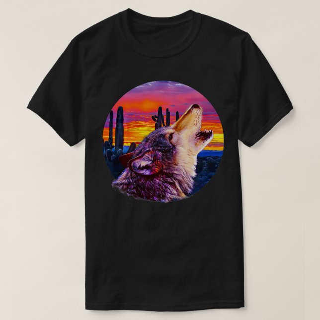 Camiseta Howling Wolf Desert Sunset (Frente do Design)