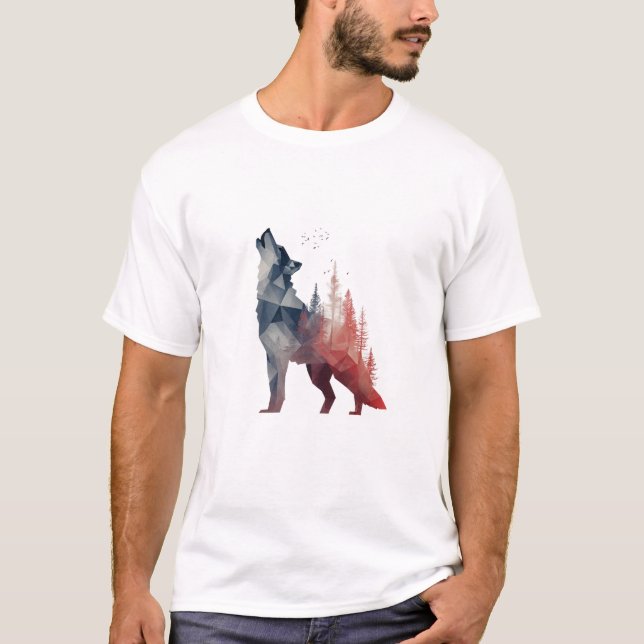 Camiseta Howling Wolf – Double-Exposure Forest Art (Frente)