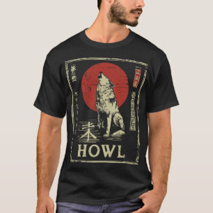 Camiseta Howling Wolf Japonês Red Sun Nature Art