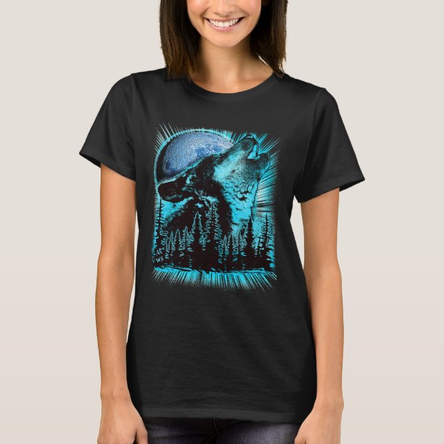 Camiseta Howling Wolf Moon Pine Forest Cool (Frente)