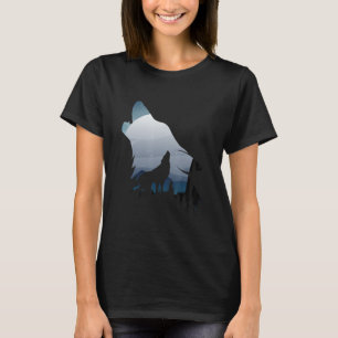 Camiseta Howling Wolf Silhouette em Forest Full Moon for Wo