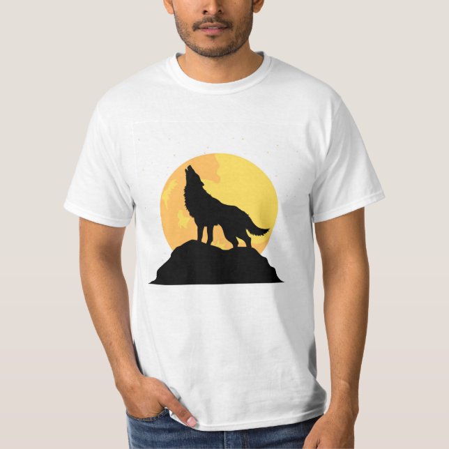 Camiseta Howling Wolf Silhouette Em Lua Cheia (Frente)