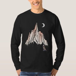 Camiseta Howling Wolf Sob Crescent Moon Mountain - Moderno