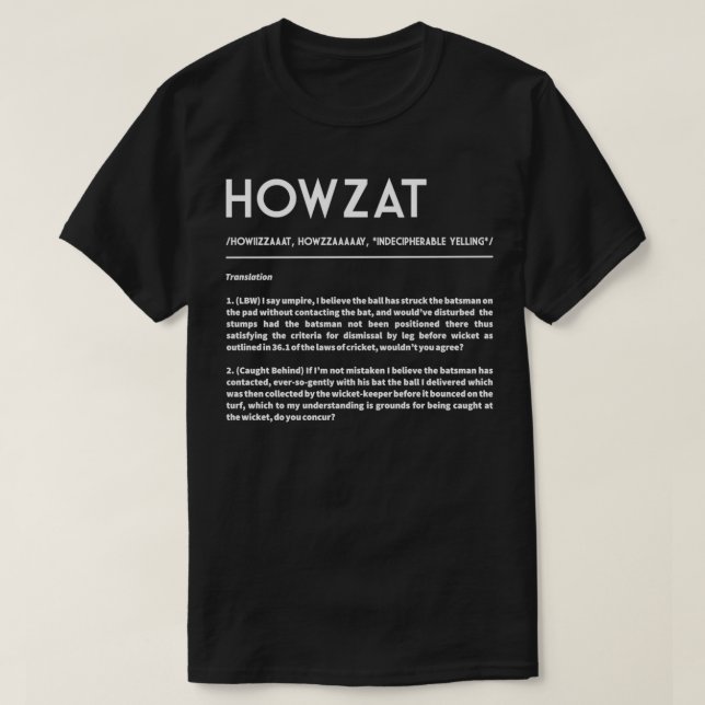 Camiseta HOWZAT O Cricketers Apelem o Texto Branco (Frente do Design)