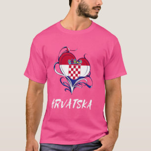 Camiseta Hrvatska Heart Croácia Flag Orgulho Croata R