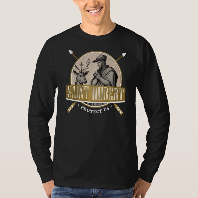 Camiseta Hubert Hubertus Santo Católico Patrão Dos Caçadore (Frente)