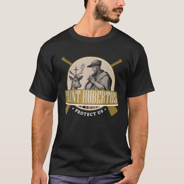 Camiseta Hubertus Patron Santo dos Caçadores Hubert Rifle C (Frente)