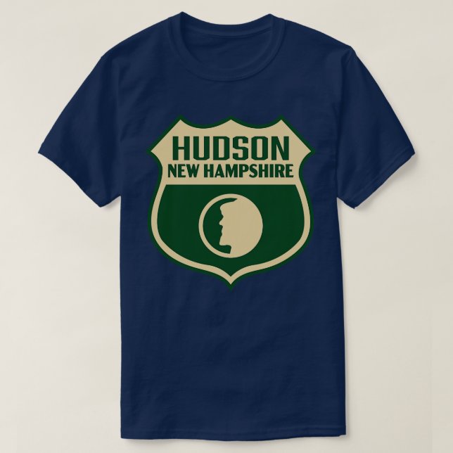 Camiseta Hudson New Hampshire Retro Shield Tan (Frente do Design)