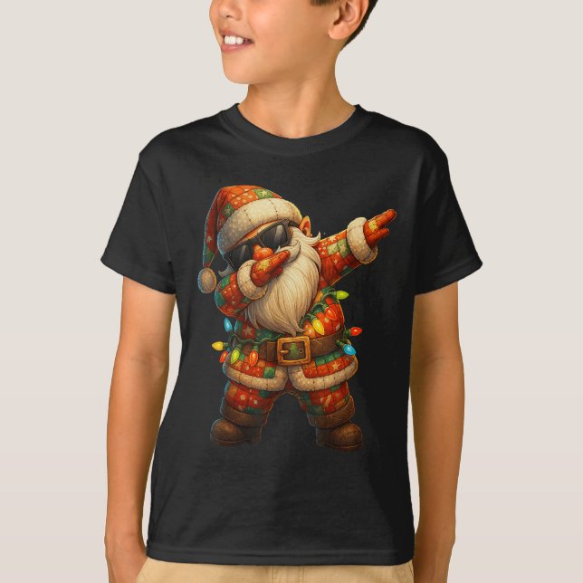 Camiseta Hugvyn Christmas_ Patchwork Dabbing Papai Noel Xm (Frente)
