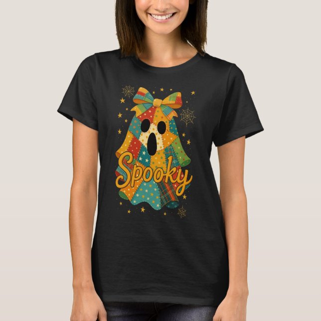 Camiseta Hugvyn Halloween Patchwork Spooky Ghost Arco Prepp (Frente)