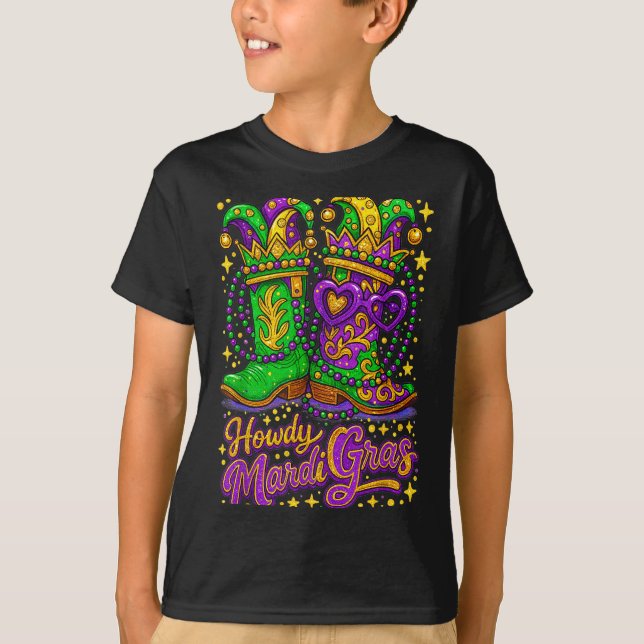 Camiseta Hugvyn Howdy Mardi Gras Western Boot Cowgirl Louis (Frente)