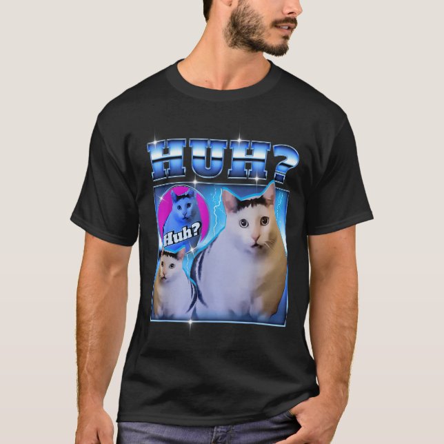 Camiseta Huh Cat Funny Cat Meme Weird Cat Bootleg  (Frente)