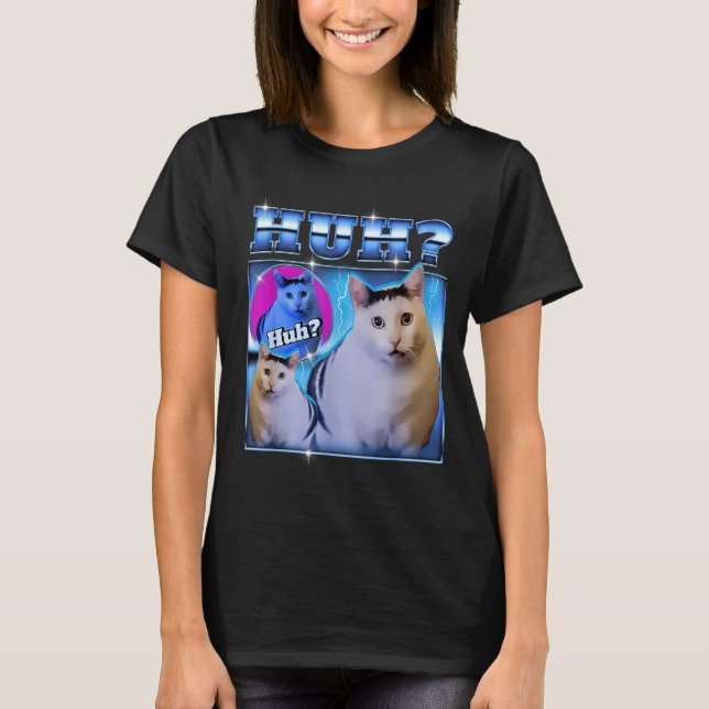 Camiseta Huh Cat Funny Cat Meme Weird Cat Bootleg  (Frente)