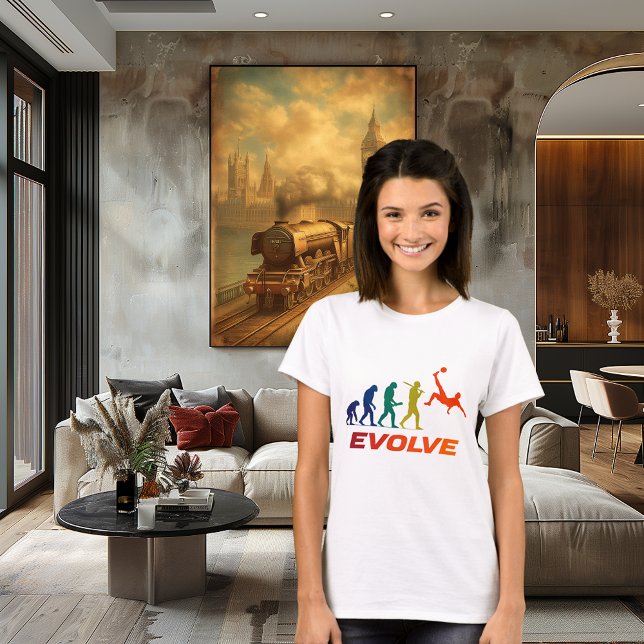 Camiseta Human Evolution Into Modern Soccer Silhouette (Criador carregado)