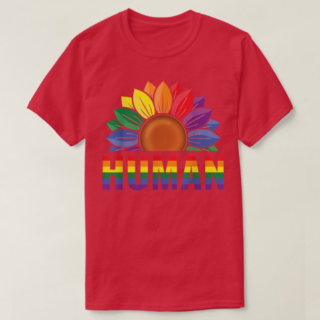 Camiseta Human Gay Sunflower Pride Rainbow Proud Support Eq (Frente do Design)