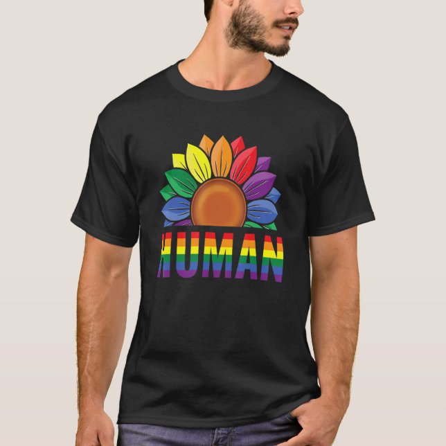 Camiseta Human Gay Sunflower Pride Rainbow Proud Support Eq (Frente)