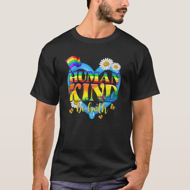 Camiseta Human Kind Be Both LGBTQ Ally Pride Rainbow Kindne (Frente)