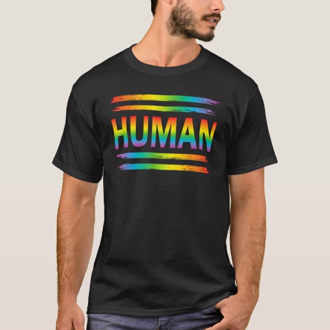 Camiseta HUMAN Rainbow LGBT Flag Gay Pride Month Lesbian (Frente)
