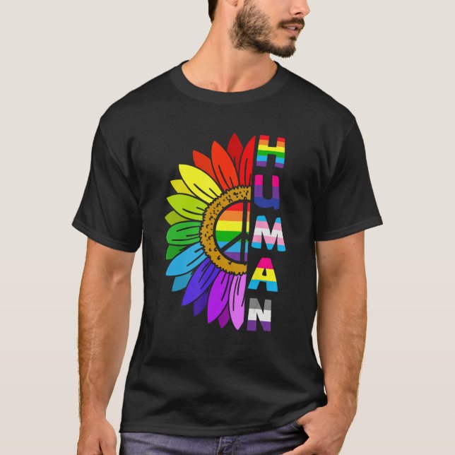 Camiseta HUMAN Rainbow LGBT Flag Gay Pride Month Lesbian 8 (Frente)