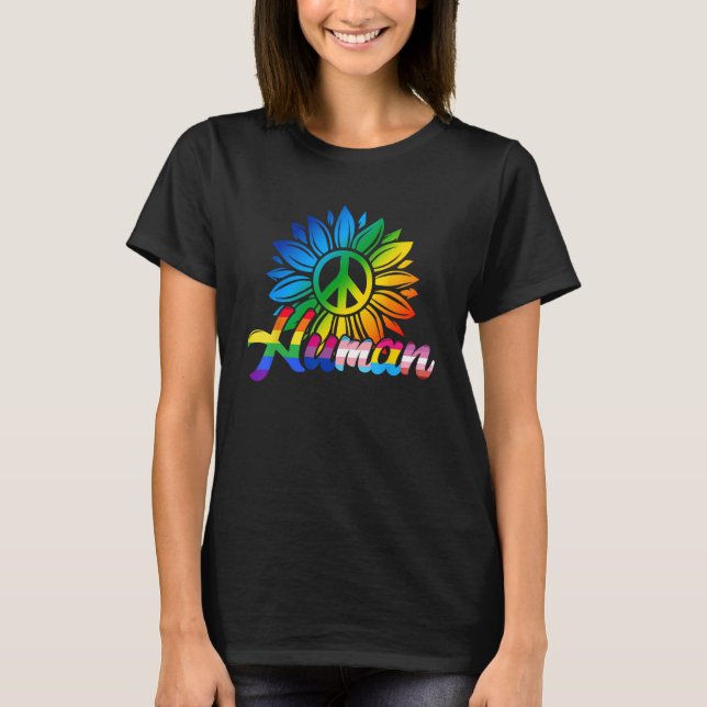 Camiseta Human Sunflower Rainbow LGBT Flag Gay Pride Proud  (Frente)