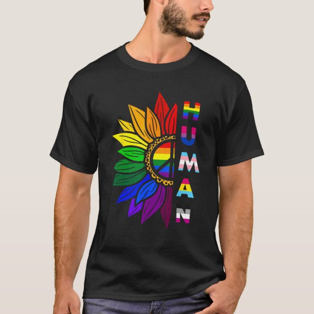 Camiseta Human Sunflower Rainbow LGBT Flag Gay Pride Suppor (Frente)
