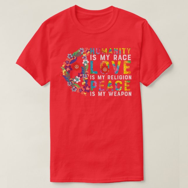 Camiseta Humanidade É Meu Sinal De Paz Tie Dye Hippy Retro (Frente do Design)