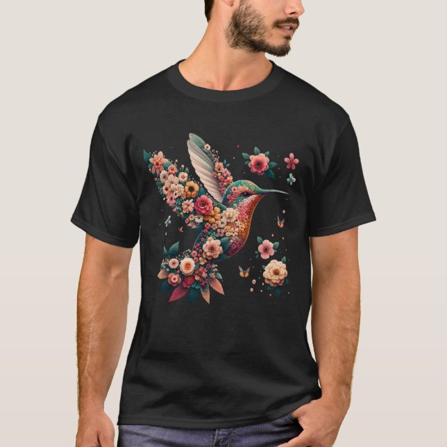 Camiseta Hummingbird Aestético Boho Floral para Meninas (Frente)